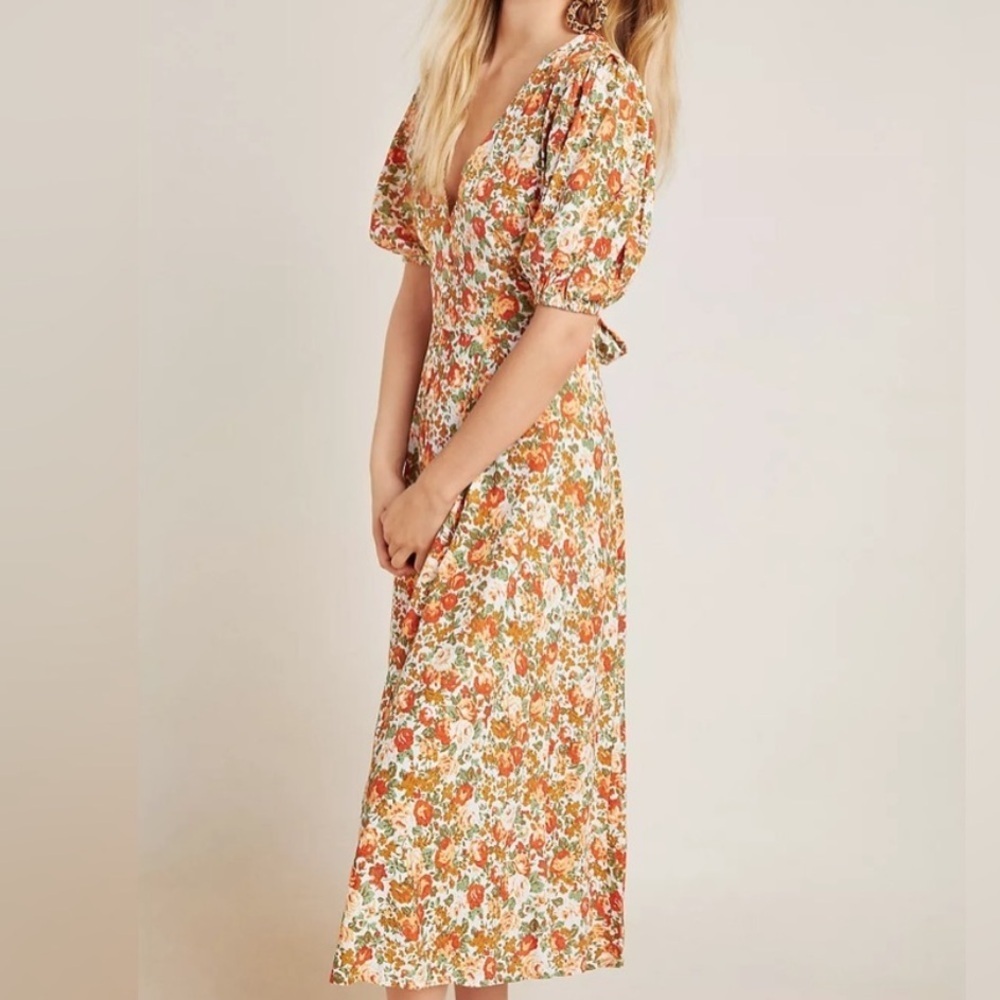 Anthro Faithfull the Brand Delia Midi Dress Floral Cottage Prairie Puff Sleeve M